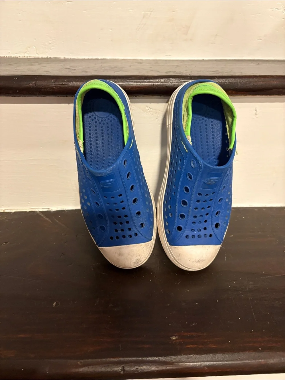 Skechers Blue Slip-On Perforated Kids Water Shoes with Lime Lining